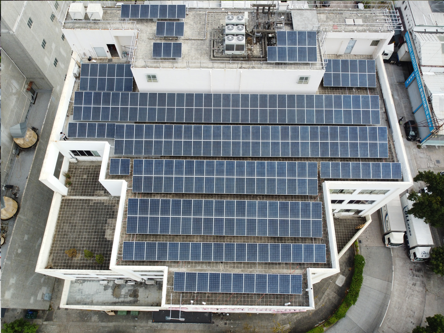 The 100 kW solar system on a industry building roof